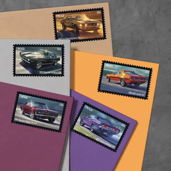 Forever Stamps 2022 Pony Cars-Classic Muscle Cars Collection, First-Class Postage