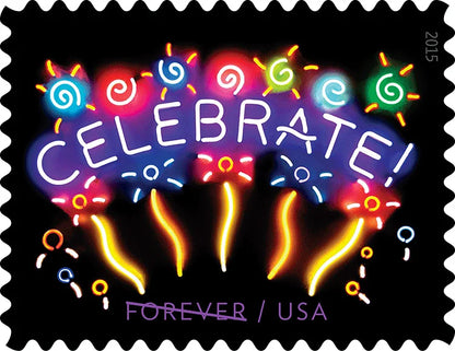 Forever Stamps 2015 Neon Celebrate-Festive Greetings, First-Class Postage