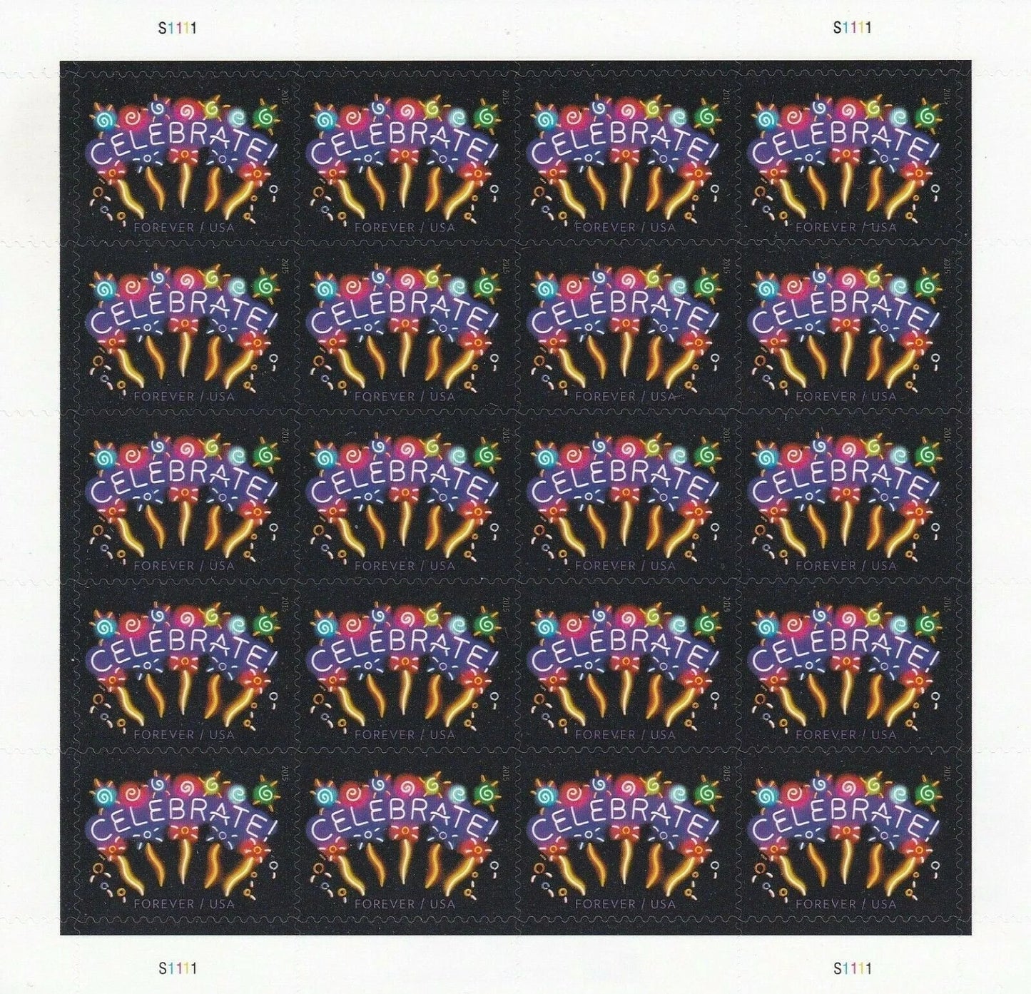 Forever Stamps 2015 Neon Celebrate-Festive Greetings, First-Class Postage