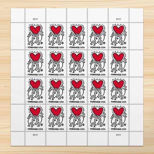 Forever Stamps 2025 Love-Keith Haring Heart Design, Wedding Invitation, First-Class Postage