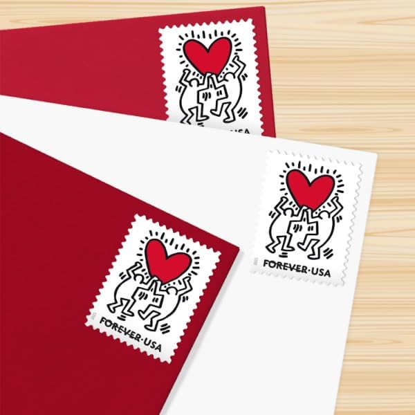 Forever Stamps 2025 Love-Keith Haring Heart Design, Wedding Invitation, First-Class Postage