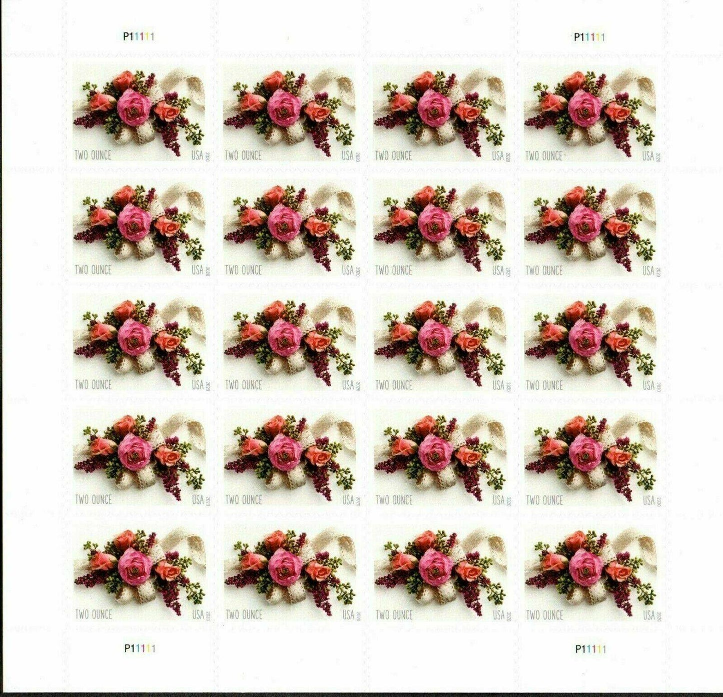 Two-Ounce Stamps 2020 Garden Corsage-Wedding Mail, First-Class Rate