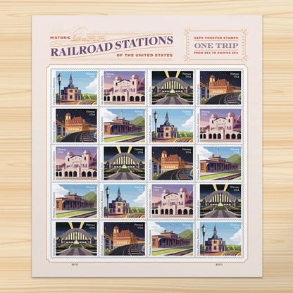 Forever Stamps 2023 Railroad Stations-Historic Trains Collection, First-Class Postage