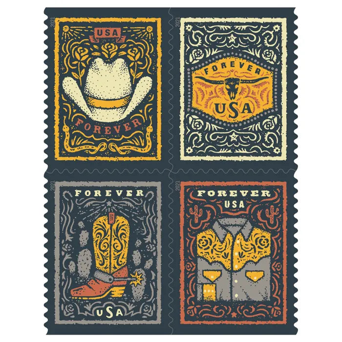 Forever Stamps 2021 Western Wear-Americana Style Collection, First-Class Postage
