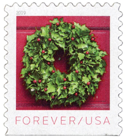 Forever Stamps 2019 Holiday Wreaths-Christmas, First-Class Postage
