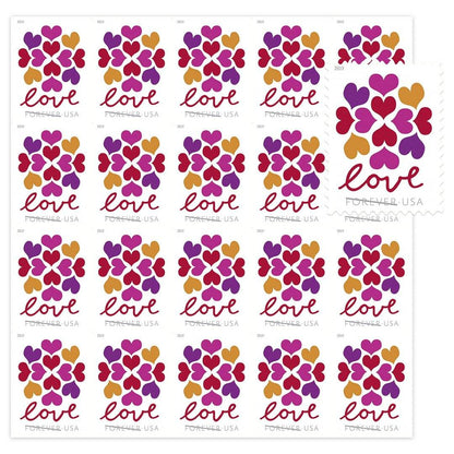 Forever Stamps 2019 Hearts Blossom-Love Message, First-Class Postage